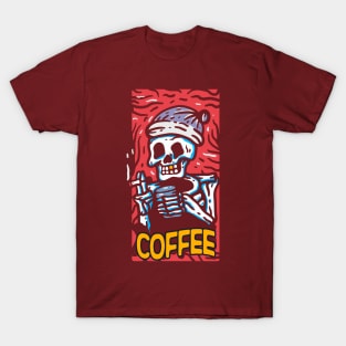 Smoking and coffee drinking skeleton T-Shirt